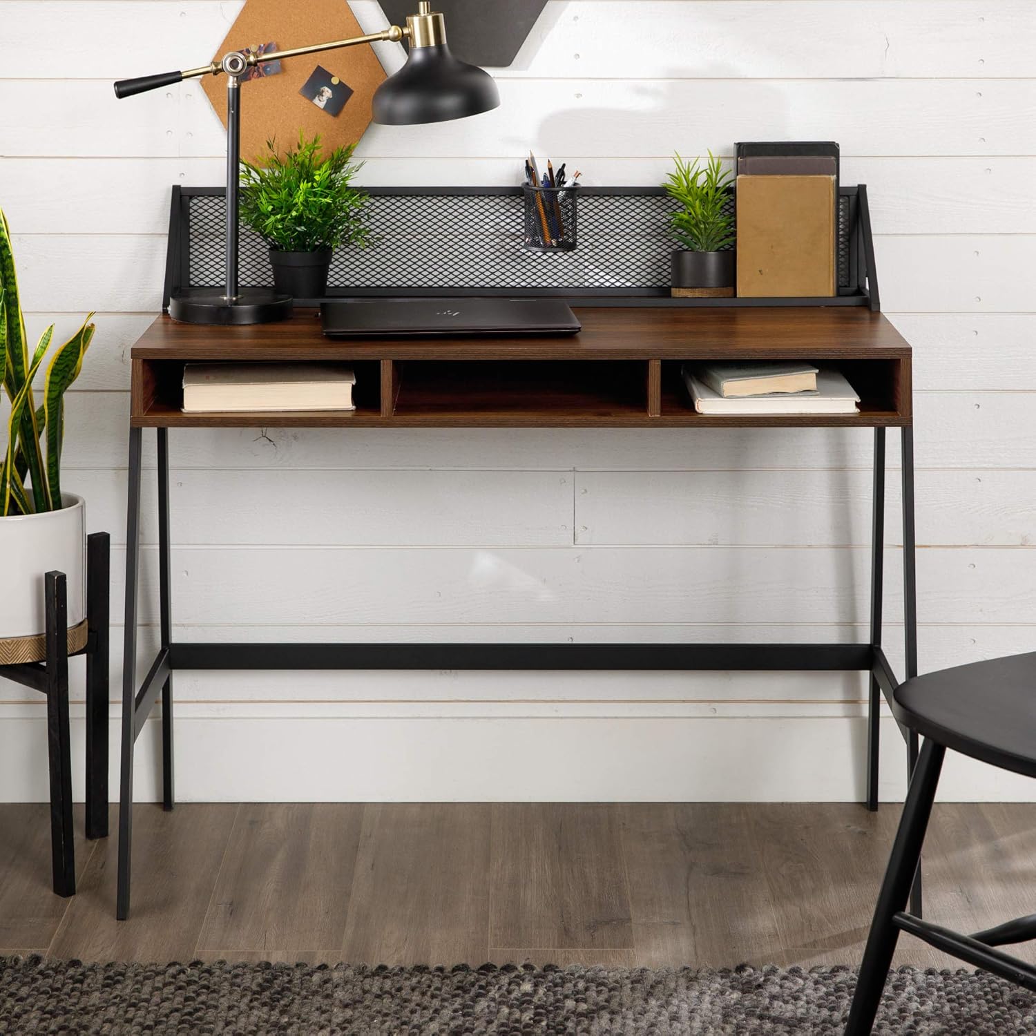 Walker Edison Furniture Company Industrial Mesh Wood Laptop Computer Writing Desk Home Office Workstation Small, 42 Inch, Dark Walnut: Furniture & Decor