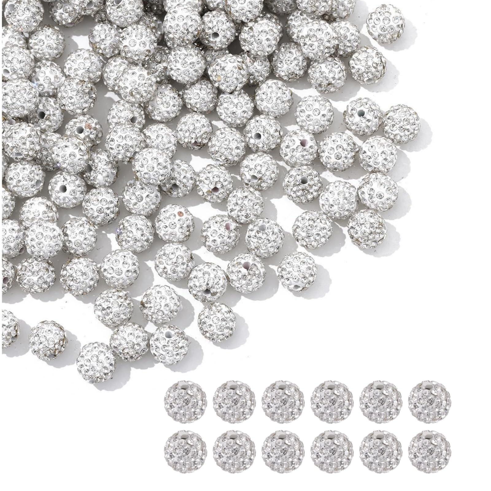 Yunmoxiao 100PCS 10MM White Crystal Round Rhinestone Beads for DIY Jewelry Making