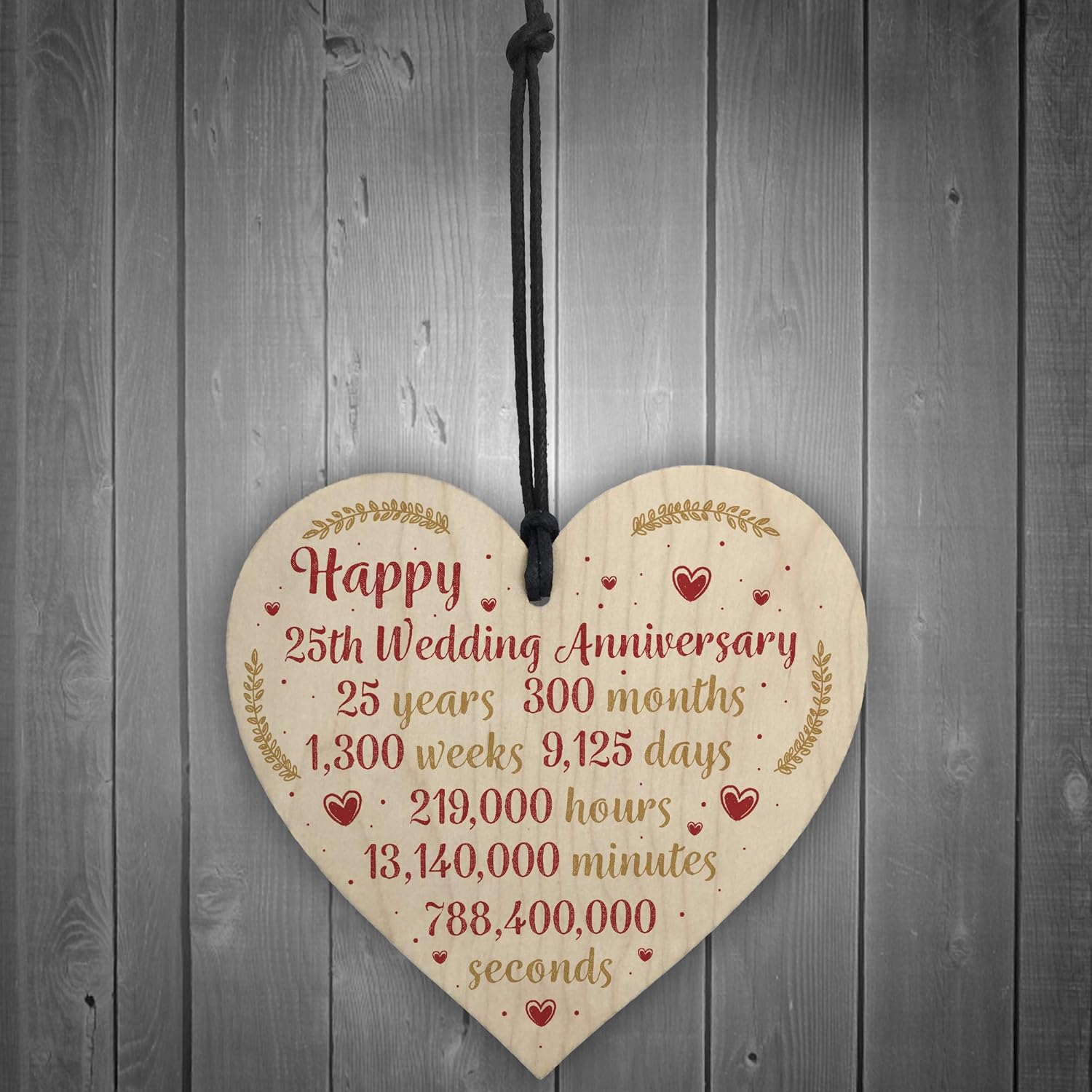 RED OCEAN Happy 25th Wedding Anniversary Card Gift Wooden Heart Silver Twenty Five Years Husband Wife Keepsake Gift - Image 3