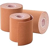 Gsbomzap 3 Pack Kinesiology Tape, Water Resistant Muscle Support Adhesive Sport Tape for Pain Relief, Latex Free Cotton Elastic Athletic Tape for Joints, Knee, Ankle, Shoulder, Wrist - Tan 3in 5.5yd