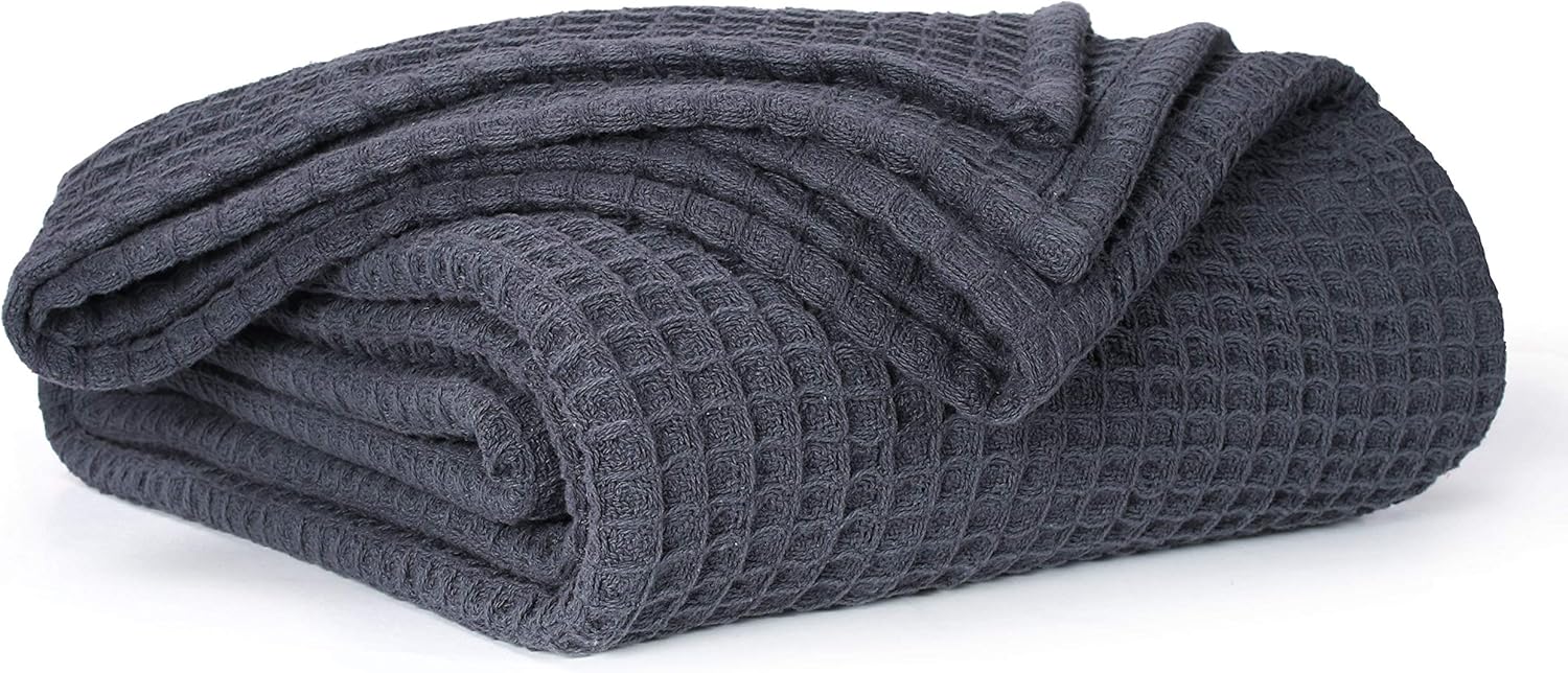 EHC Luxuriously Soft Chunky Waffle Cotton Throws Extra Large Sofa Bed, Sofa, Couch Blanket Bedspread, King Size, 225 x 250 cm