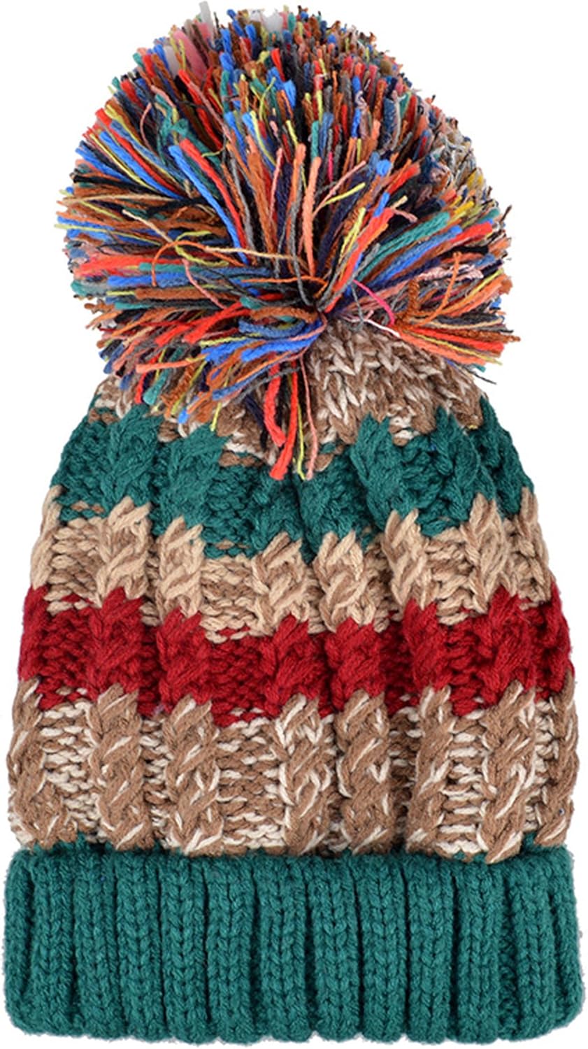 Color City Bohemian Crochet Knit Slouchy Pom Pom Handmade Beanie Winter Ski Warm Hat Green At Amazon Women S Clothing Store