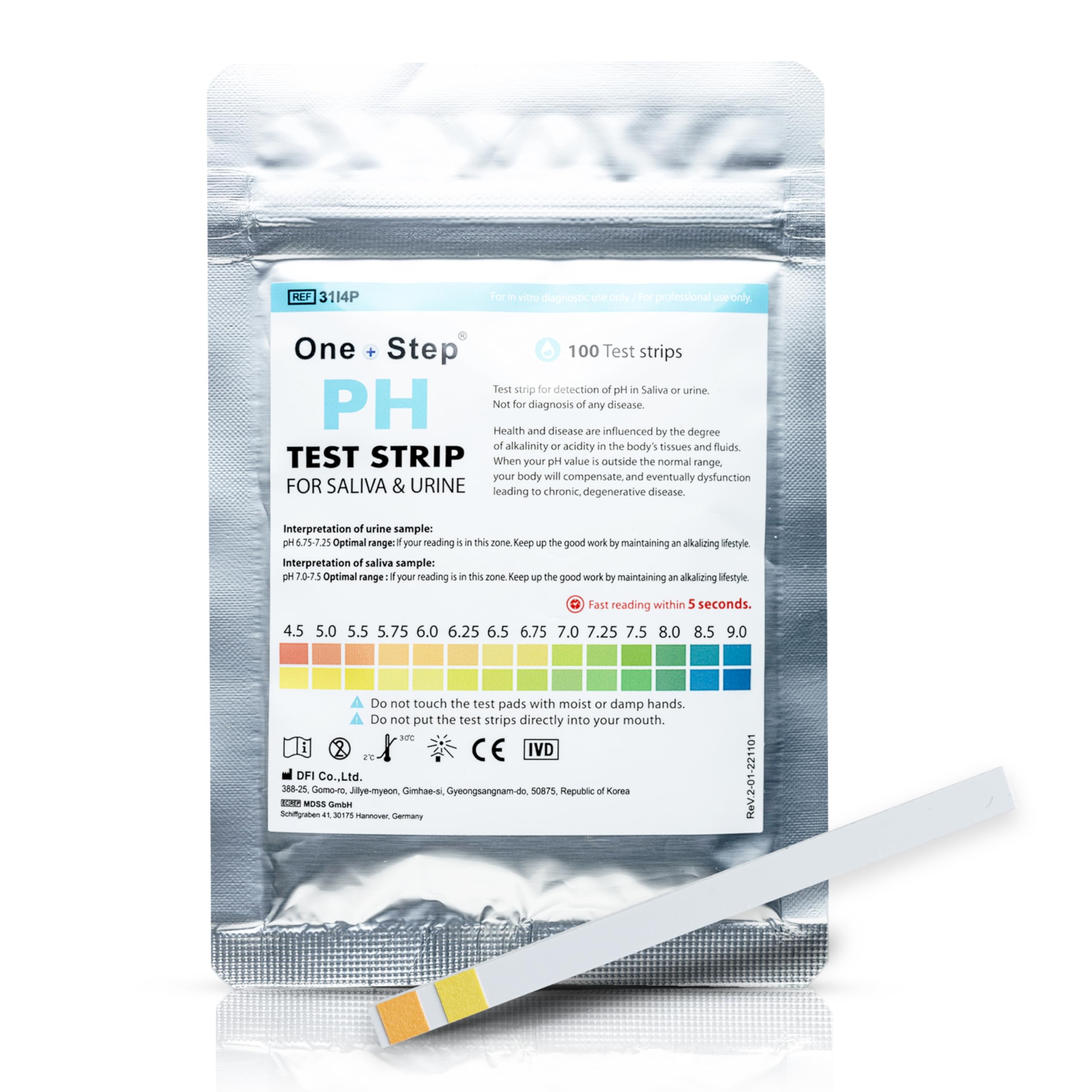 One Step: pH Urine & Saliva Test Strips, 100 Strips, Test Range (4.5-9.0), Tests Alkaline & Acidity Levels in the Body, Body pH Test Kit, Highly Accurate Results in Seconds, Home Health Tests