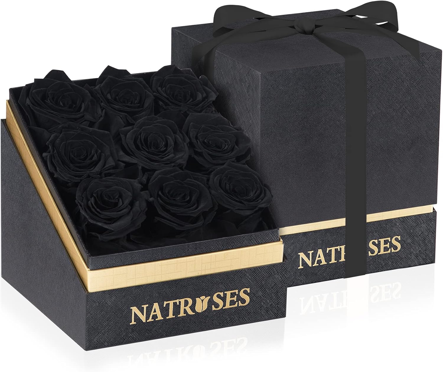 Dried & Preserved Flora - NATROSES Forever Preserved Roses in a Box, 100% Real Roses That Last Up to 3 Years, Flowers for Delivery Prime Birthday, Valentines Day Gifts for Her, Birthday Gifts (Black)