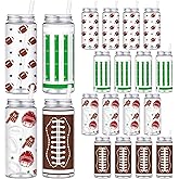 Honeydak 24 Pcs 14.2 oz Football Plastic Cups with Lids and Straws Reusable Football Cups Bulk Clear Drink Cup for Birthday Sports Themed Party Supplies