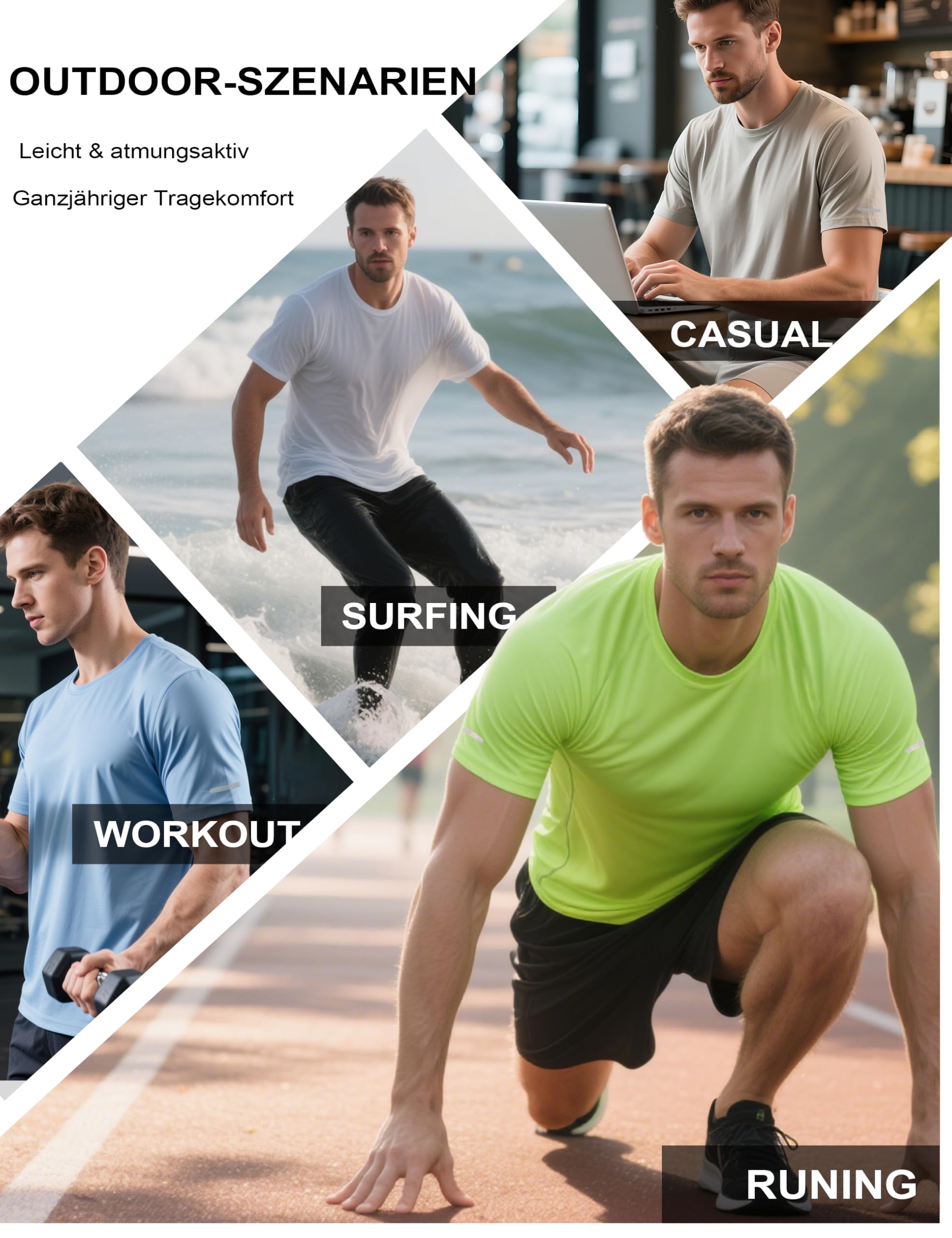 MAGCOMSEN Sportshirt Tshirt Herren UV-Schutz Shirt Kurzarm Funktionsshirt Lauf Gym Outdoorshirt Sommershirt Schwarz XXL 6