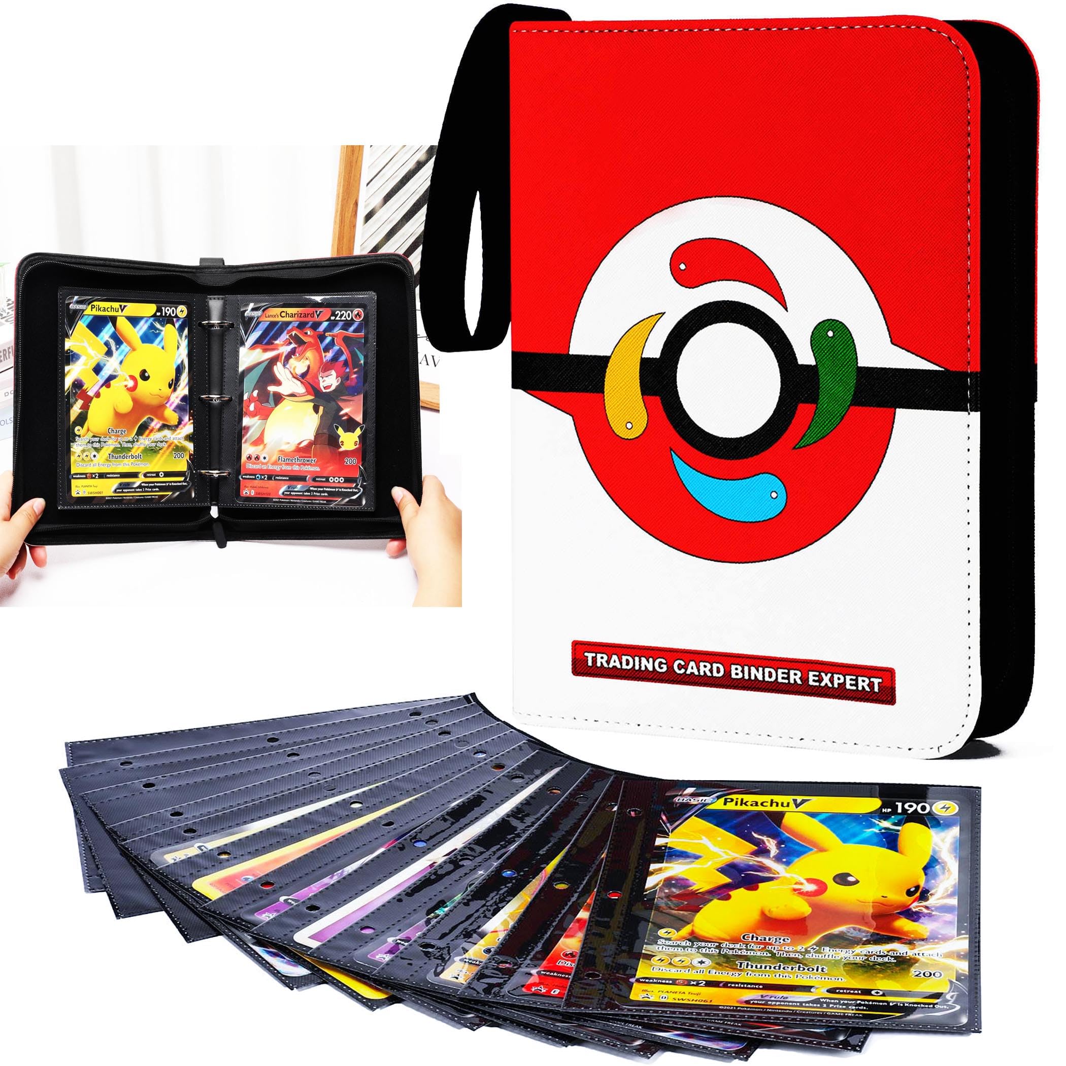 Photo 1 of KarlyPro Jumbo Card Binder Compatible with Pokem Oversized Cards,100+ Pockets Hold Pokemn Big Cards,3 Rings With 50 Double Side Removable Premium Sleeves-Portable & Lightweight (Large 5.x7inch)