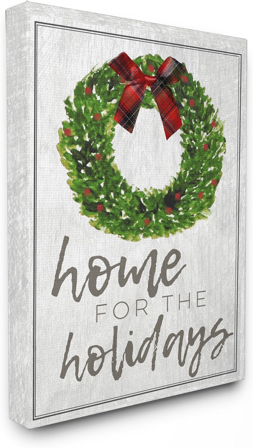 The Stupell Home Décor Collection Home for the Holidays Wreath Bow Christmas Oversized Stretched Canvas Wall Art, 24" x 30"