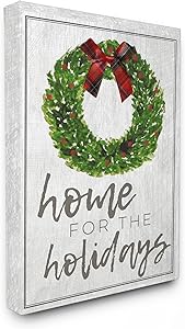 The Stupell Home Décor Collection Home for the Holidays Wreath Bow Christmas Oversized Stretched Canvas Wall Art, 24" x 30"