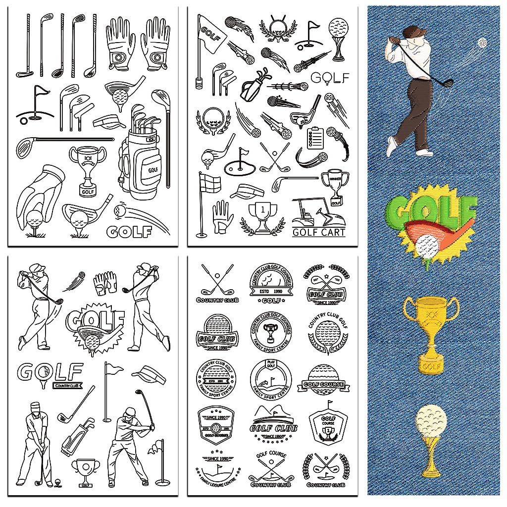 peacoblue Water Soluble Embroidery Patterns for Beginners 4 Sheets Golf with 79pcs Patterns, Wash Away Stick and Stitch Dissolvable Embroidery Paper for Hand Sewing Lovers Women Adult