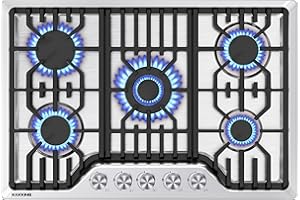 KOXKING 30 Inch Gas Cooktop, 5 Burner Dual Fuel Built-in Stove Top, Stainless Steel Propane/Natural Gas Cooktop with Thermocouple Protection, NG/LPG Convertible for Safe & Efficient Cooking