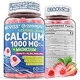Calcium Supplements for Women, Men - Liposomal Calcium 1000mg With Vitamin D3 K2, Magnesium Glycinate, Zinc, Boron, Silica for Bone Health - Sugar Free Calcium Magnesium Zinc Gummies, Vegan, 60 Count