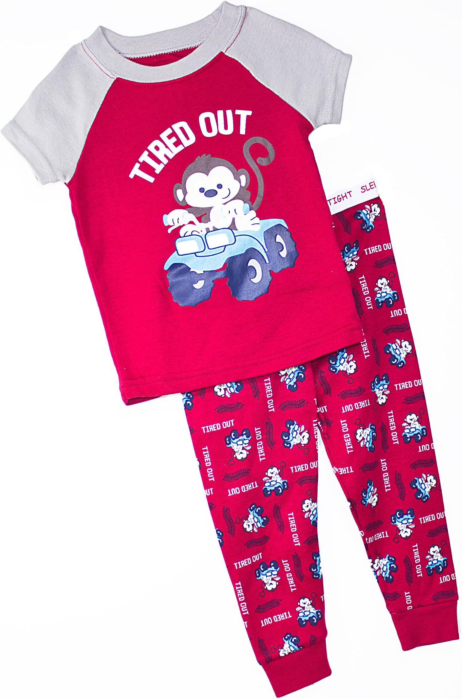Faded Boutique® Boys' Jersey-Knit, Red Monkey Fun Pajamas, 12 mths