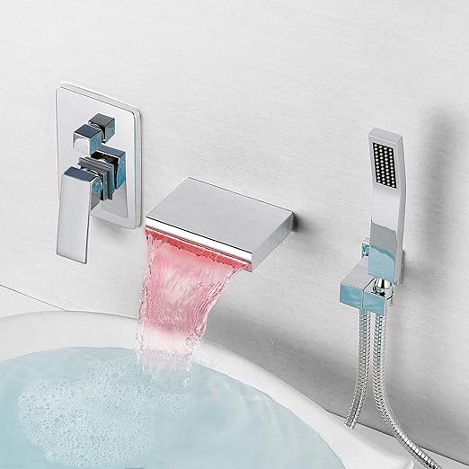 Dr Faucet Led Tub Waterfall Faucet Lights Spout Wall Mounted 3