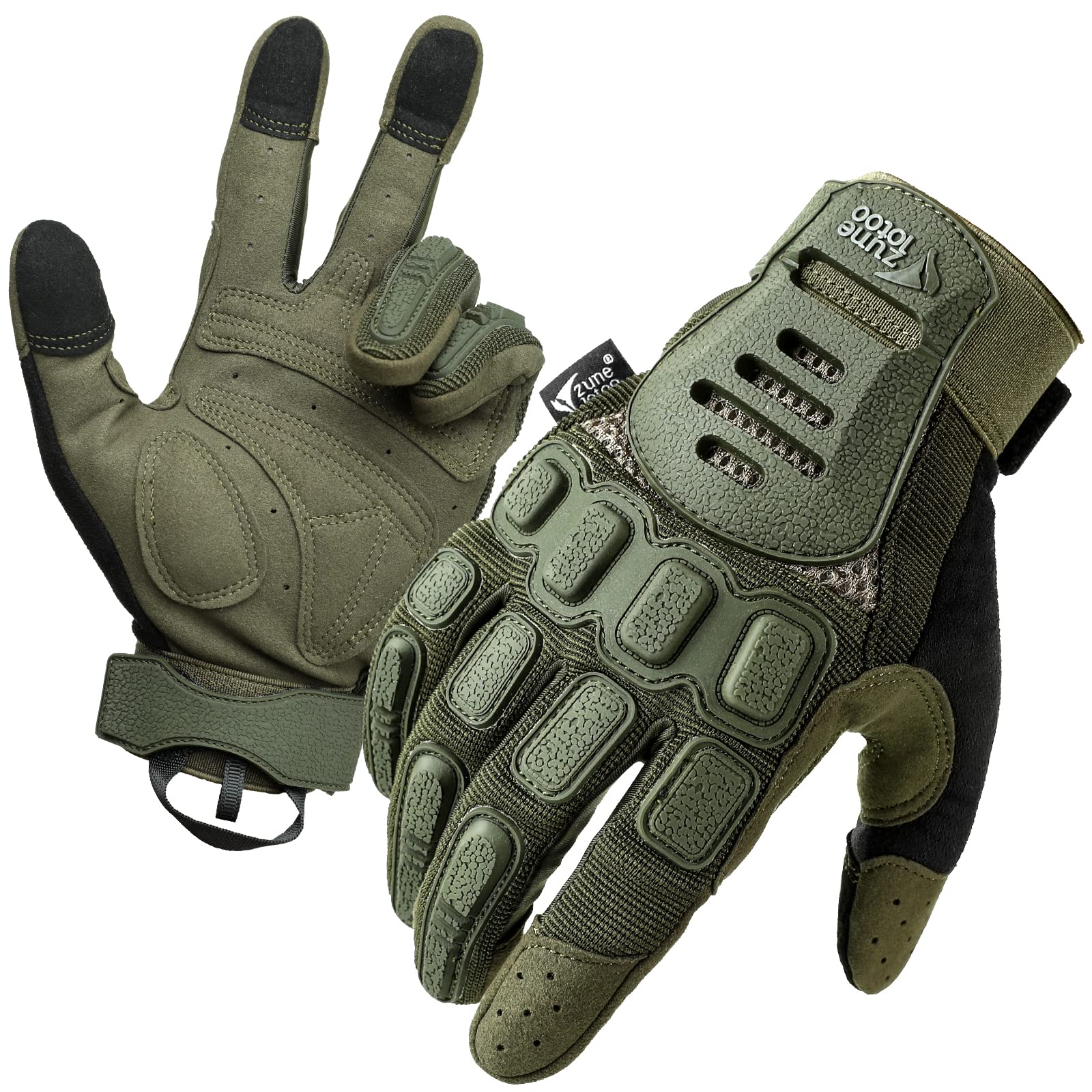 ZUNE LOTOO Full Finger Motorcycle Gloves for Men and Women, Touchscreen Motorbike Green Gloves, Non-Slip Palm Padded MTB ATV BMX Gloves, for Cycling, Riding, Road Racing, Motocross, Airsoft, S