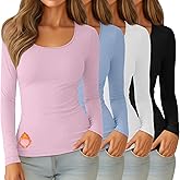 Velvelhall 4 Pack Women's Thermal Shirt Fleece Lined Long Sleeve Scoop Neck Top Undershirt Fitted Winter Base Layer Underwear