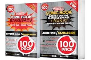 Comic Book Bags and Boards - Silver Age Comic Book Storage with 24 Pt Comic Backing Board for Comic Book kit - Thick Bulk Ret