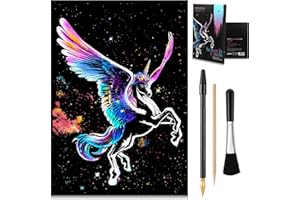 MEOWHAUS Scratch Art Rainbow Painting Paper Animal - 16 x 11.2 inch, DIY Crafts Womens Hobbies Engraving Art for Adult & Children Scratchboard Scratch Painting Sketch Pads Birthday Gift - Unicorn