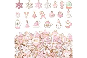 Misdary 100 Pcs Pink Christmas Charms for Jewelry Making Christmas Charms Santa Snowflake Metal Earring Alloy Jewelry Pendants for DIY Holiday Xmas Bracelet Necklace Craft Ornaments Supplies
