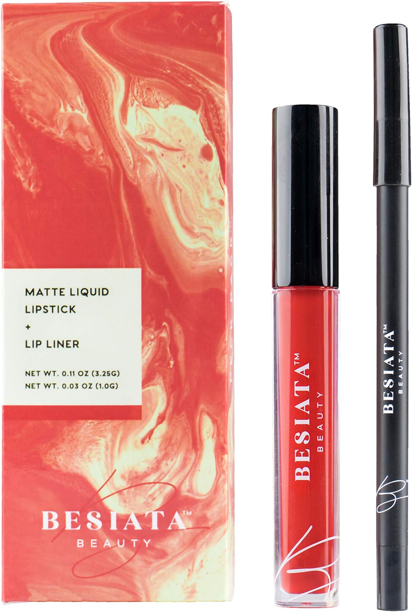Matte Liquid Lipstick & Lip Liner Set, Hypoallergenic, Gluten-Free, Paraben-Free, Cruelty-Free, Vegan, Peck Pack (fire)