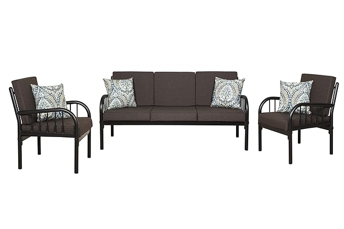 FurnitureKraft Clayton 3-1-1 Sofa Set with Mattress (Glossy Finish, Brown)
