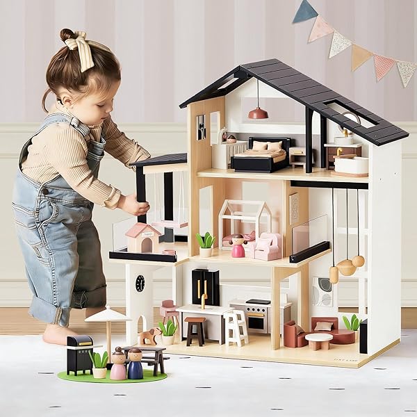 TINY LAND DOLL HOUSE, MODERN FAMILY DOLLHOUSE WITH...