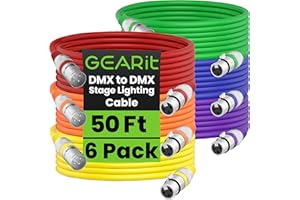 GEARit DMX to DMX Stage Lighting Cable (25 Feet, 6-Pack) DMX Male to Female (XLR Compatible) 3-Pin Balanced Shielded for DJ L