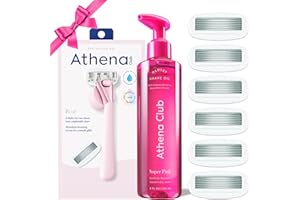 Athena Club Women's Razor Shave Kit, 1 Rose Razor Handle + 6 Blade Refills + Super Pink Glossy Shave Oil