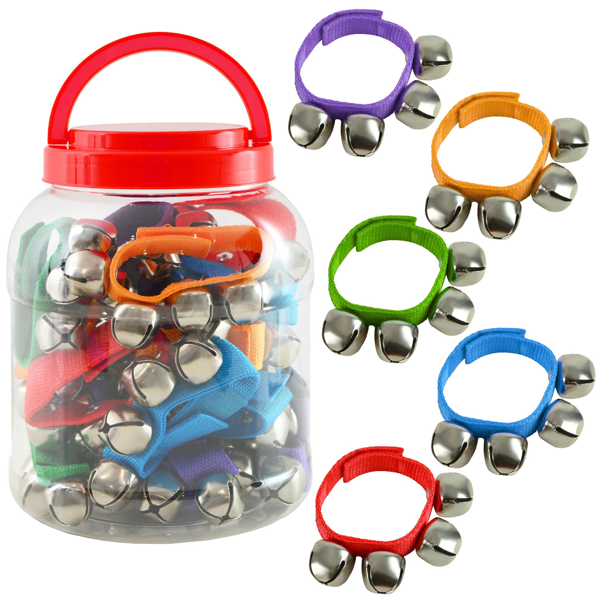 A-Star Multi-Coloured Wrist Jingle Sleigh Bells with Nylon Strap x20 Pcs
