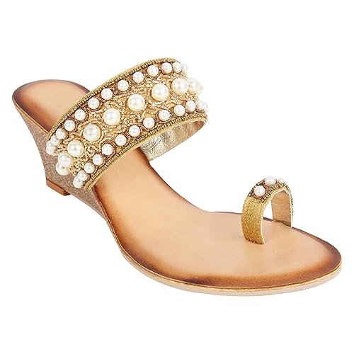 Women's Pearl Detail Toe Ring Wedges