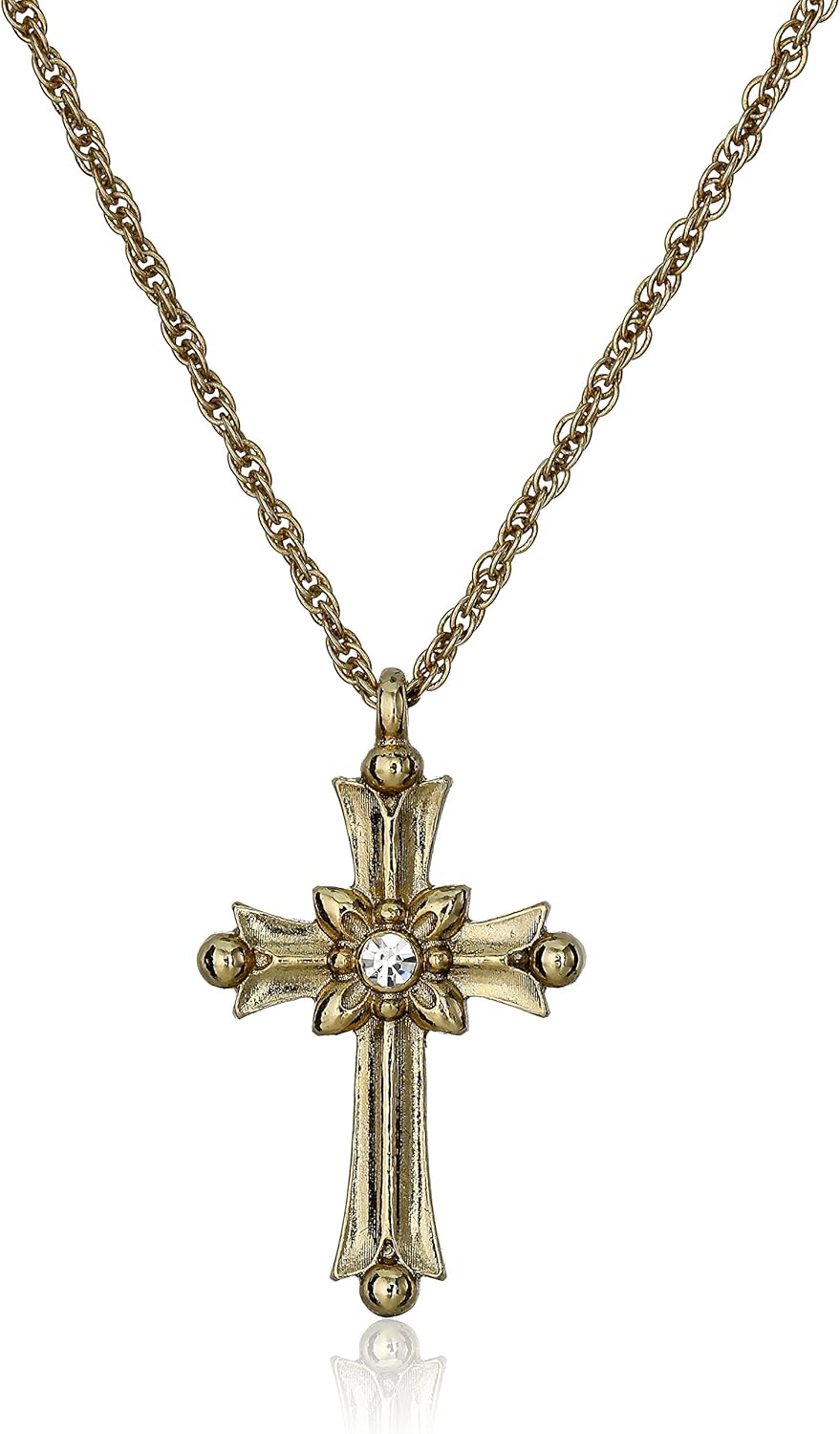 Symbols of Faith 14k Gold Dip Crystal Cross Pendant