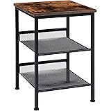 EKNITEY End Table Industrial Nightstand - 3 Tier Side Table with 2 Adjustable Mesh Shelves Metal Frame Printer Table for Livi