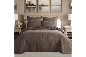 Levtex Home Cross Stitch Reversible King Bedspread Set (120x104in) with 2 Pillow Shams (36x20in) - Stitch Texture - Cocoa - Cotton King Size Bedspread Set - Soft, Pre-Washed