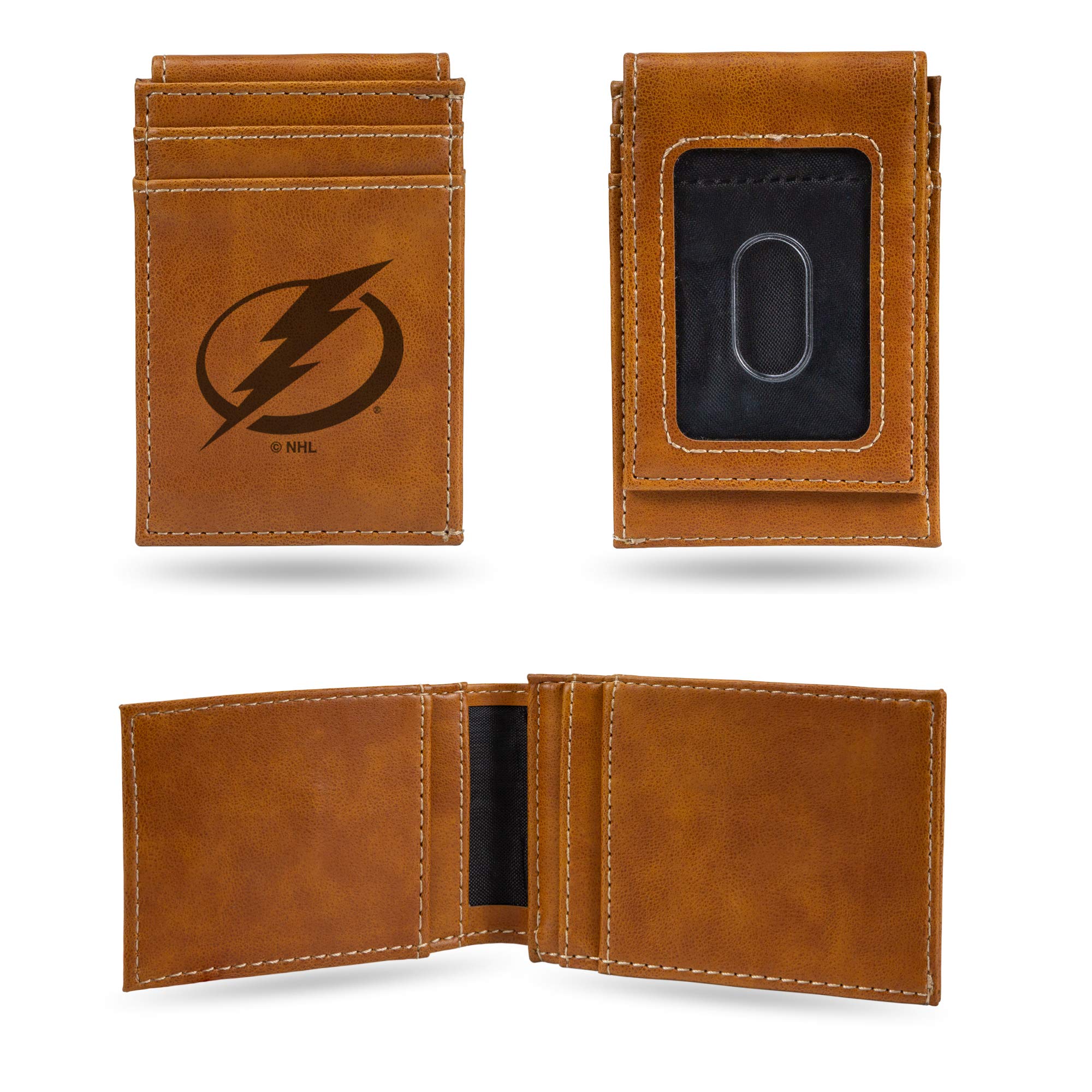 Rico Industries Laser Engraved Front Pocket Wallet, Tampa Bay Lightning, Brown, 2.75 x 4-