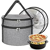 Wakaye Insulated Casserole Carrier, Round Pie Carrier with Metal Support, Dish Carrier for Hot or Cold Food, Transport Pie Holders Pie Carrying Case, 2 Tiers