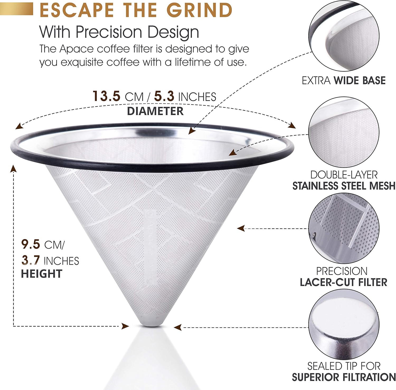 Perfect for Chemex Hario Bodum & Other Coffee Makers Paperless Coffee Filter for Sustainable