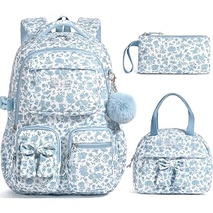 Fimibuke 3PCS Corduroy Backpack for School Girls with Lunch Box Pencil Case | Lightweight Teen Girls Bow backpack, Kids Schoo