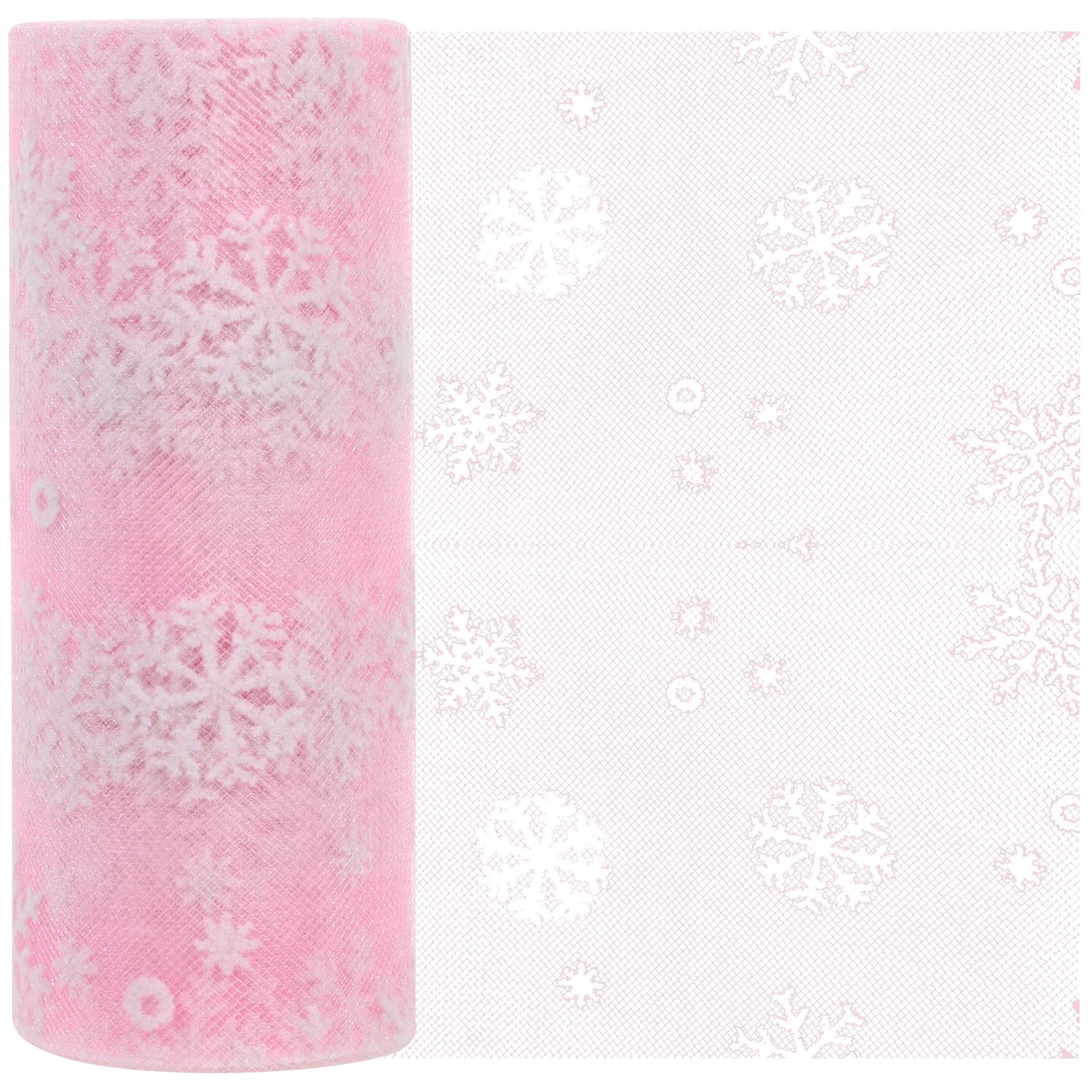 Christmas Organza Ribbon Roll Glitter Sheer Snowflake Ribbon for Christmas Tree Ornaments Wrapping Party Decorations Pink 15cm 10Yards