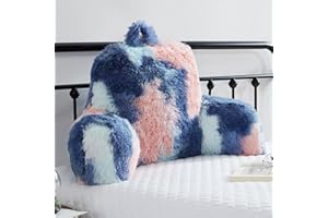 Jillche Bed Fluffy Fur Reading Pillow for Adults & Kids Unisize, Stylish Back Pillow for Bed Sitting Up, Bed Chair Pillow with Arms, Adorable Gift for Teens, Bed Rest Sit Up Back Support Pillow