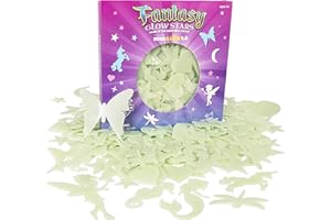 ULTRA-GLOW SUPER STARS Fantasy Glow Stars, 200-Count Glow in The Dark Stars for Girls with Bonus Hearts, Moon, Unicorns, Dragonflies, Sea Horses, Butterflies, Rainbow Clouds, Princesses and Mermaids