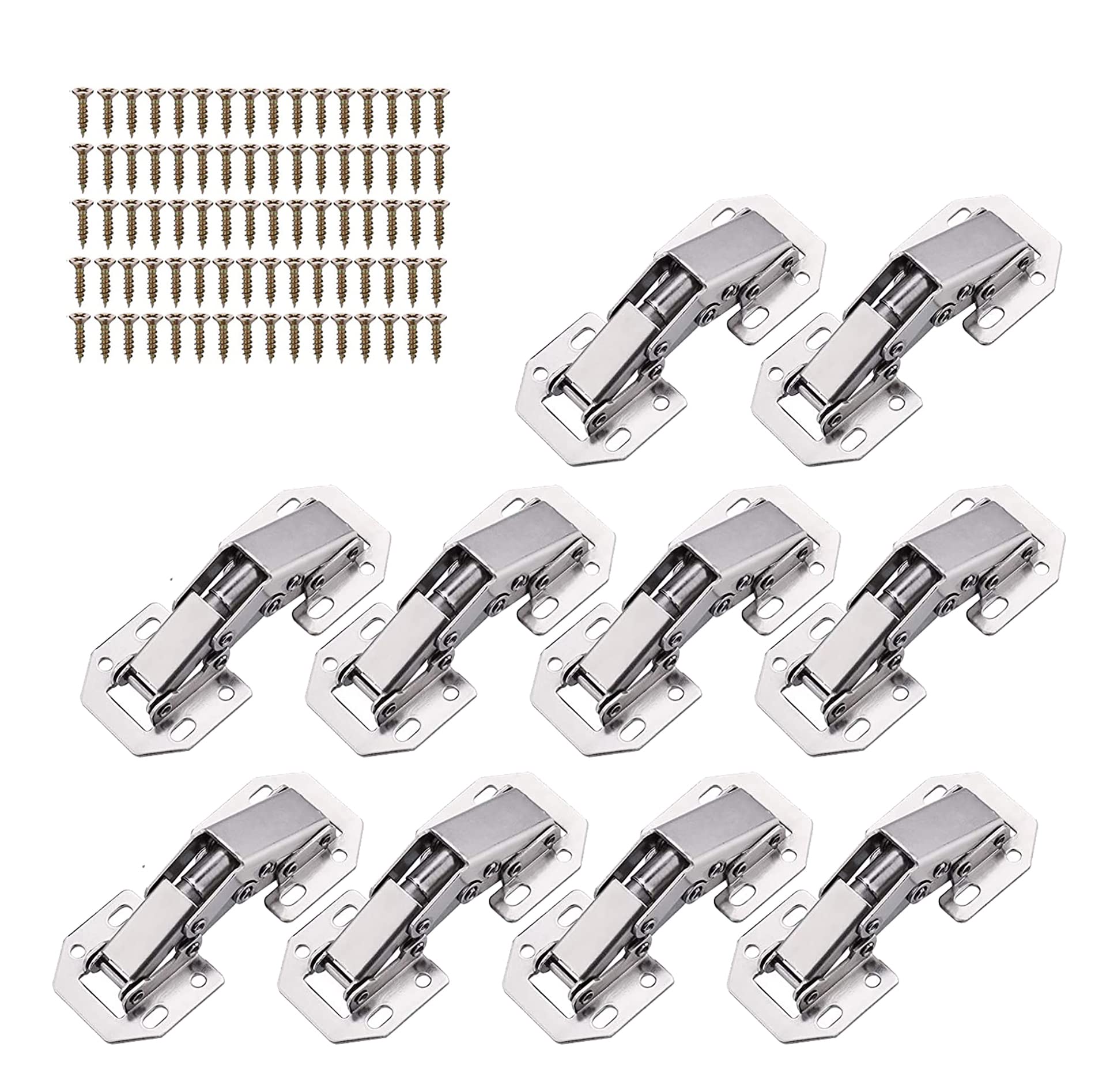 Bohaner 10 Pack Cabinet Hinges with 80 Pack Screws Kitchen Cupboard Hinges Full Overlay Mute Hydraulic Soft Close Hinges for Kitchen Cupboard Bedroom Wardrobe Bathroom Dining Room — image 1