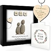Mom Pebble Art Framed Rock Sign Thank You for Being My Rock Gifts for Mom Wall Art Frame Anniversary Birthday Mother's Day Grandma Nana Gifts from Daughter Son Grandkid S18