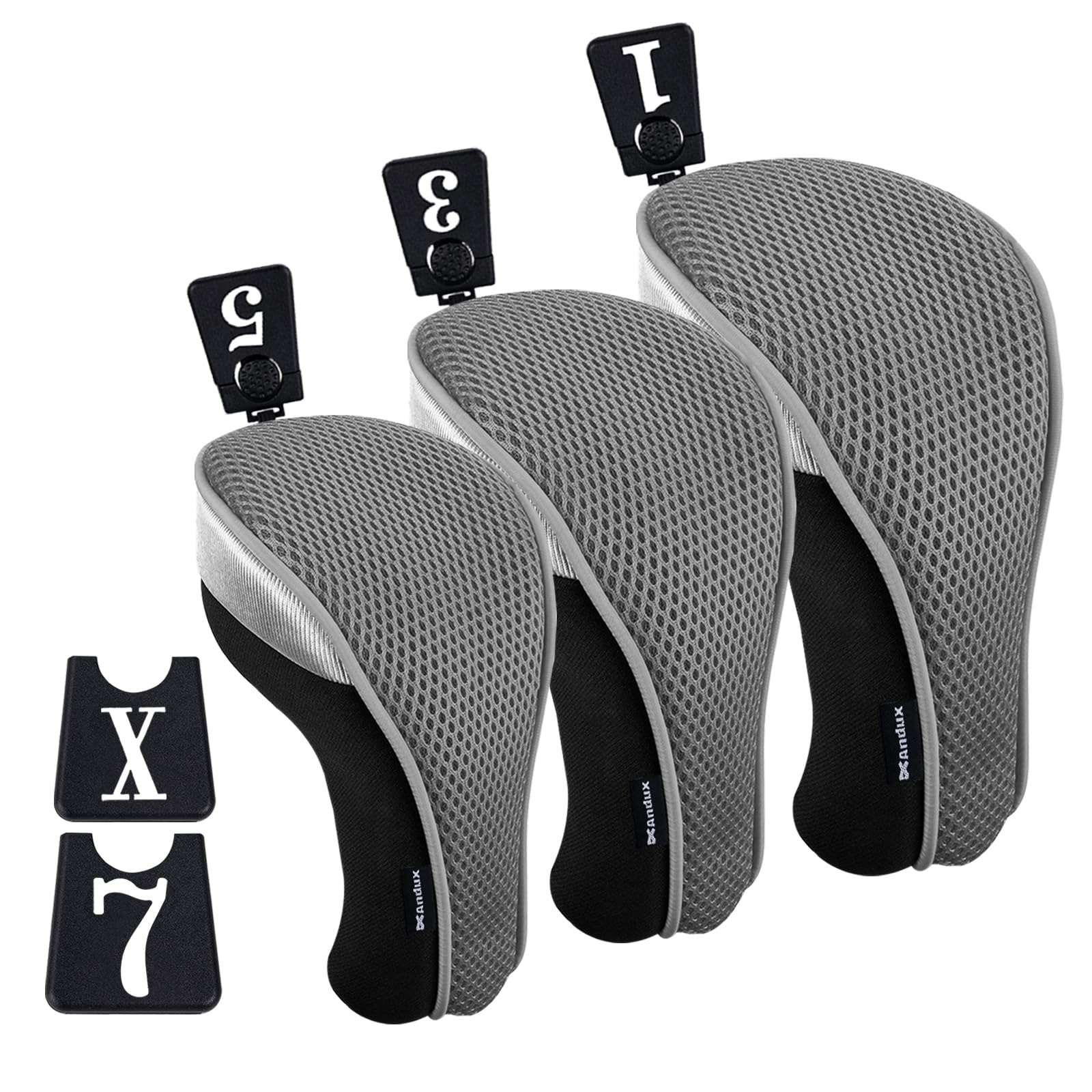 Andux Golf 460cc Driver Fairway Wood Club Head Covers Short Neck 3pcs/Set Black/Grey