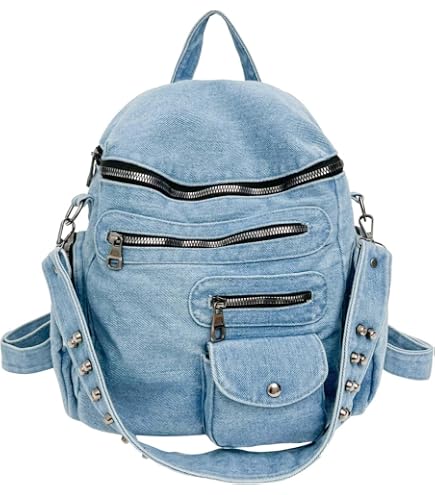 Amazon.com: Washed Denim Fashion Backpacks for Women Trendy Multi