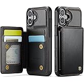 Vinich for iPhone 16 Wallet Case with Card Holder, RFID Blocking Credit Slots Kickstand Shockproof Phone Cover Fit for iPhone 16 6.1" Black
