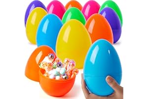JOYIN 12 Pcs Jumbo Easter Eggs, 6” Plastic Colorful Easter Eggs, Fillable Empty Eggs for Easter Eggs Hunt Game, Egg Toddler T