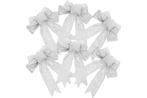 ARTSEWPLY Xmas Bowknot Silver Glitter 6Pcs Large Wedding Bows for Christmas Tree and Celebration Decoration
