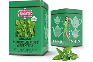 BREW LA LA TEA Brew La La Organic Green Tea - Moroccan Mint Flavor - 50 Double Chambered Tea Bags - Low Caffeine Gourmet Tea - Certified Organic