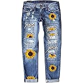 Astylish Womens Plaid Patch Ripped Boyfriend Distressed Stretch Skinny Denim Jeans