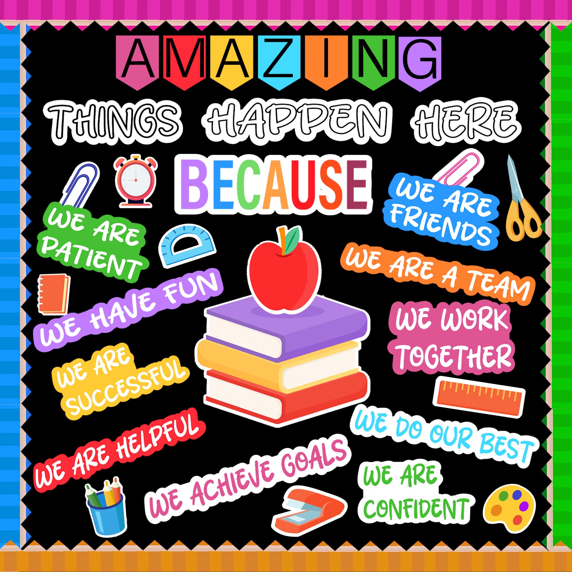 Photo 1 of 57PCS Motivational Bulletin Board Set, Amazing Things Happen Here Bulletin Board Set with Borders, for Elementary Middle High School
